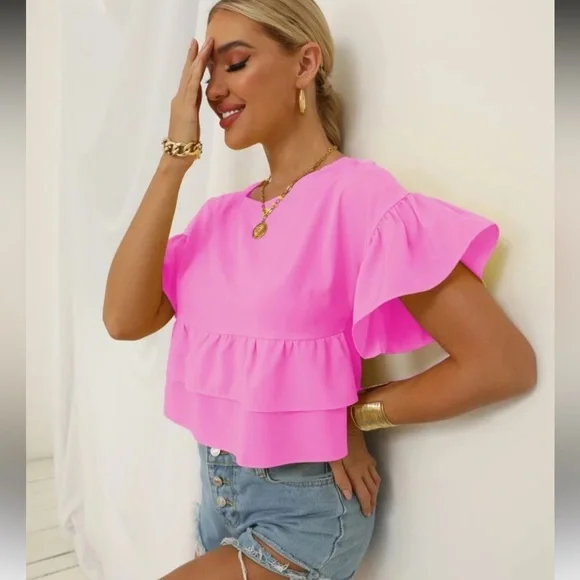 Pink Ruffle Sleeve Top - Picture 3 of 4